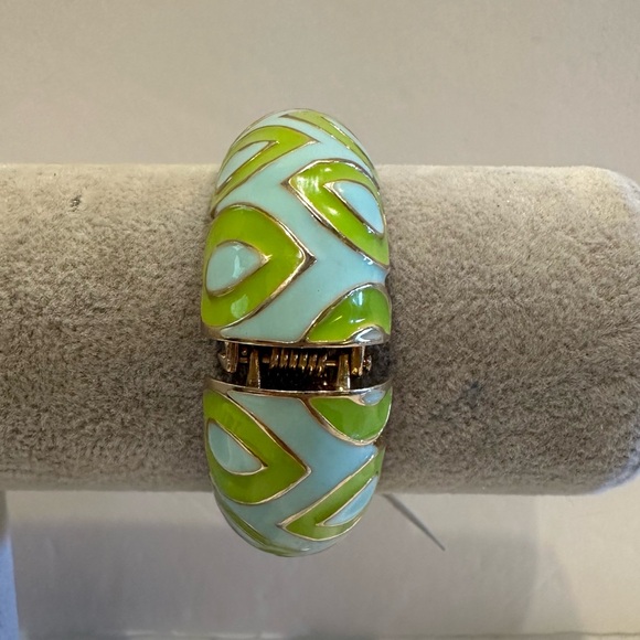 NWT Sequin by Nordstrom Clamper Bangle Bracelet-blue & green geometric design - Picture 9 of 13